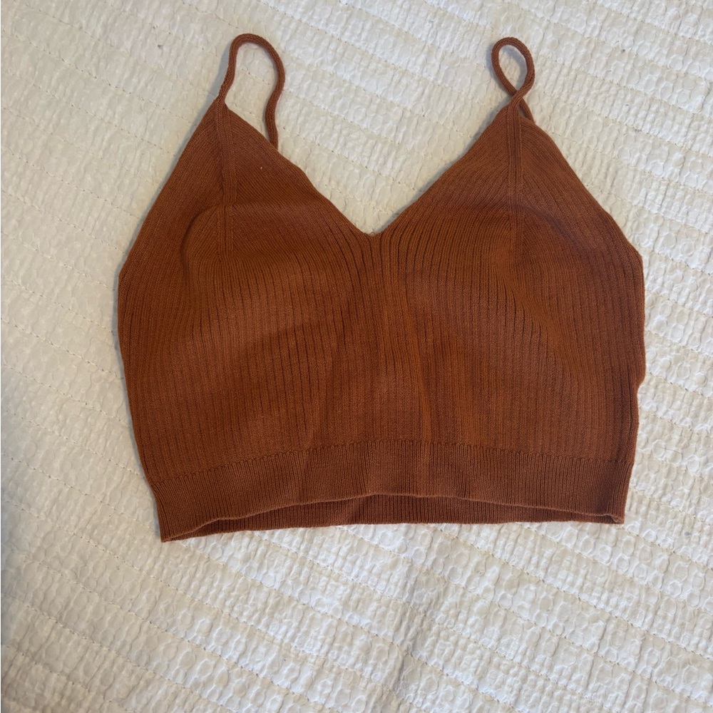 Rust Ribbed Knit Crop Top